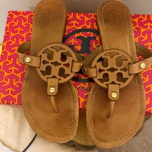 Well loved Tory Burch Miller Sandals-Royal Tan Tumbled Leather